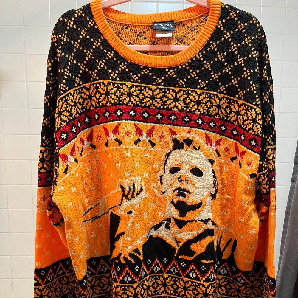 John Carpenter's Halloween Michael Meyers Orange Ugly Sweater Ripple Junction XL